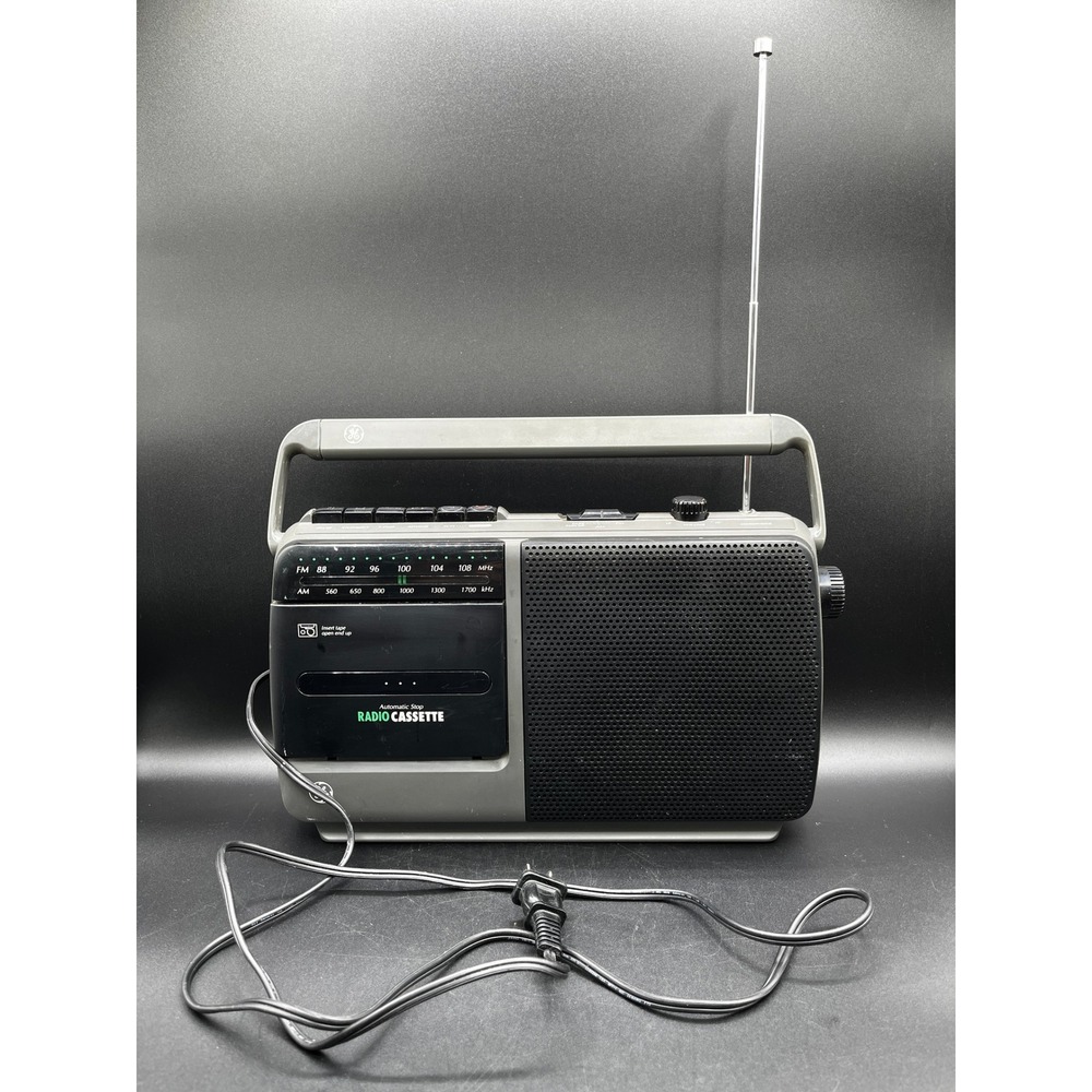 GE Portable AM FM Radio Cassette Recorder Player Grey 3-5622A Vtg Boombox Stereo